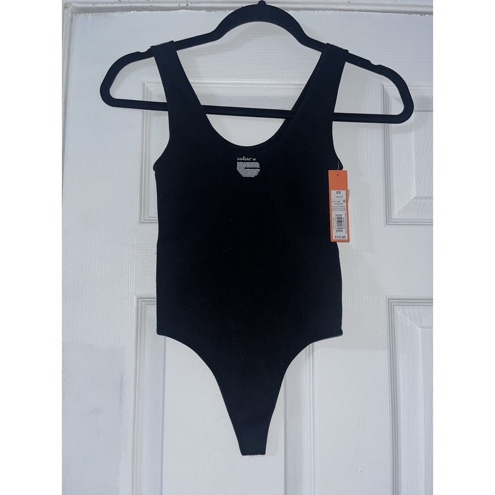 Colsie Women's Size XS Seamless V-Neck Ribbed Bodysuit Black